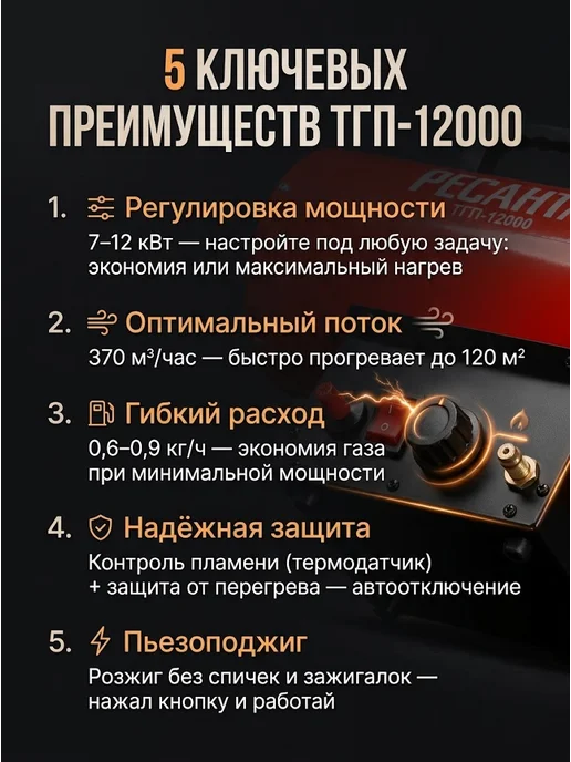 Пушка тепловая газовая для гаража ТГП-12000 — фото 3