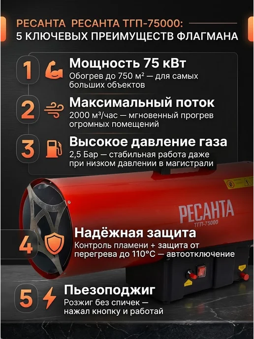 Пушка тепловая газовая для гаража ТГП-75000 — фото 3