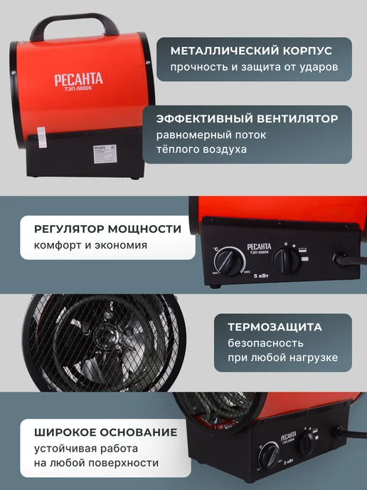Пушка тепловая электрическая для дома ТЭП-5000К — фото 4