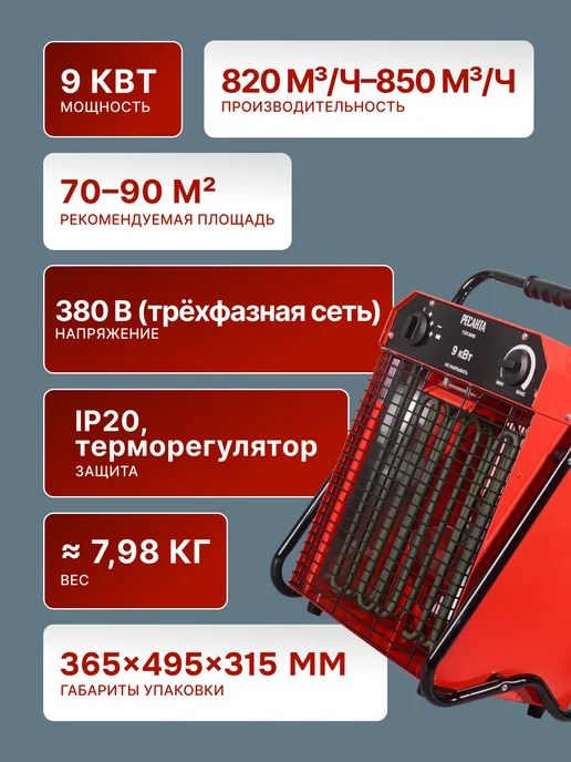 Пушка тепловая электрическая для дома ТЭП-9000 — фото 3