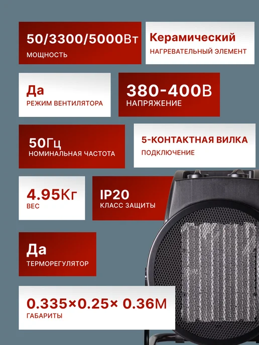 Пушка тепловая электрическая для дома ТЭПК-5000К — фото 3