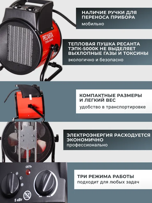 Пушка тепловая электрическая для дома ТЭПК-5000К — фото 4