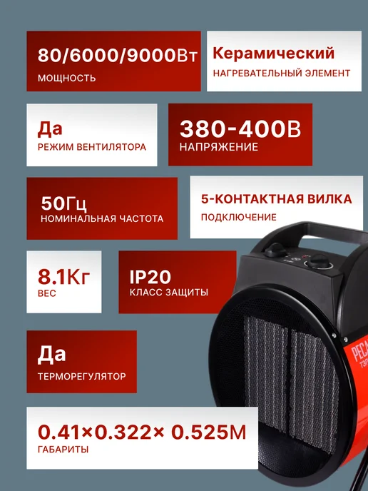 Пушка тепловая электрическая для дома ТЭПК-9000К — фото 3