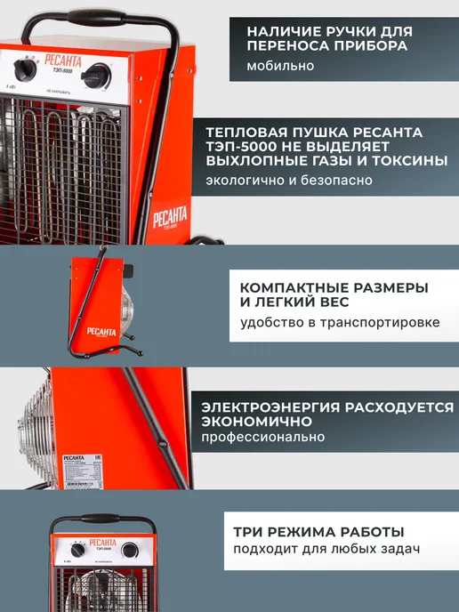 Пушка тепловая электрическая для дома ТЭП-5000 — фото 4
