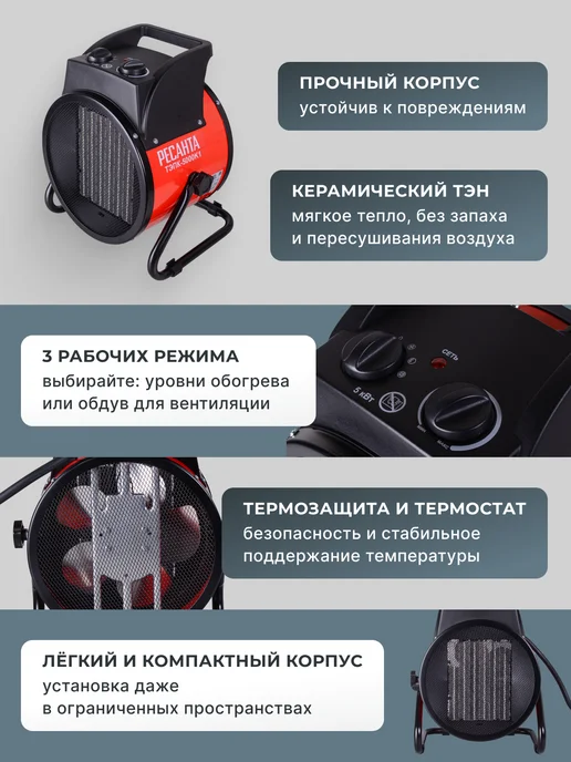Пушка тепловая электрическая для дома ТЭПК-5000К1 — фото 4
