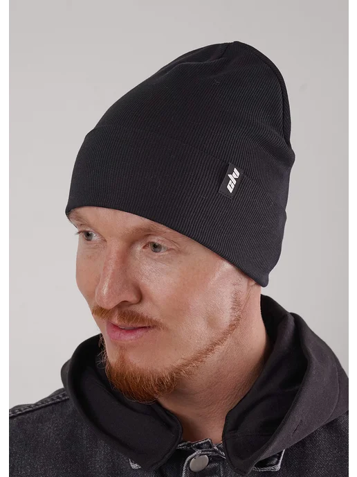 CLEVER WEAR Шапка женская мужская осенняя-весенняя вязаная с отворотом, черный, фото 4