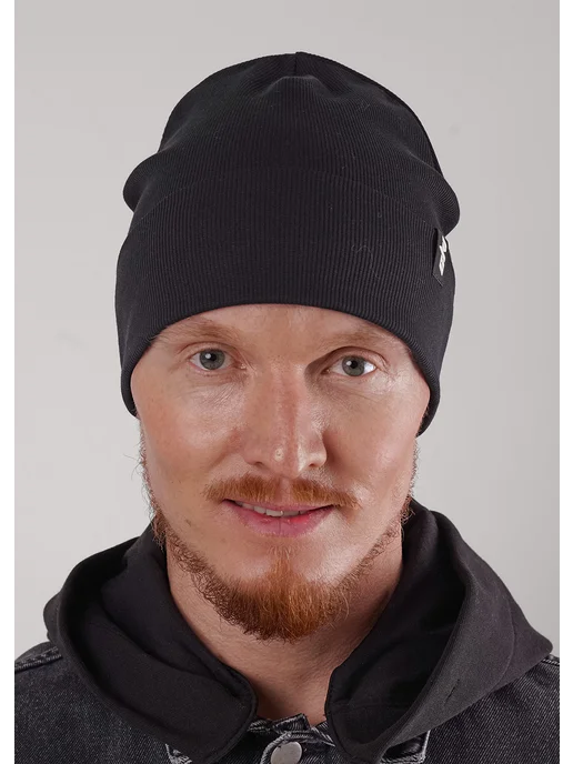 CLEVER WEAR Шапка женская мужская осенняя-весенняя вязаная с отворотом, черный, фото 5
