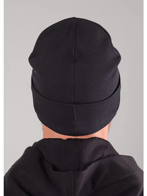 CLEVER WEAR Шапка женская мужская осенняя-весенняя вязаная с отворотом, черный, фото 6