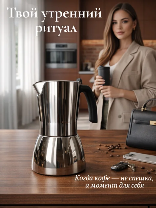 Juliania Гейзерная кофеварка большая с индукцией 450 мл, 450 мл, фото 3