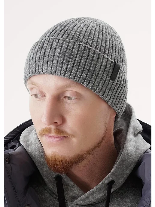 CLEVER WEAR Шапка мужская вязаная на флисе, серый