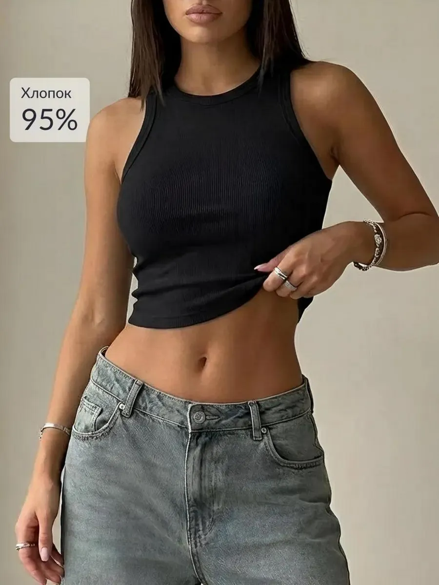 Майка топ под пиджак базовый в рубчик хлопок