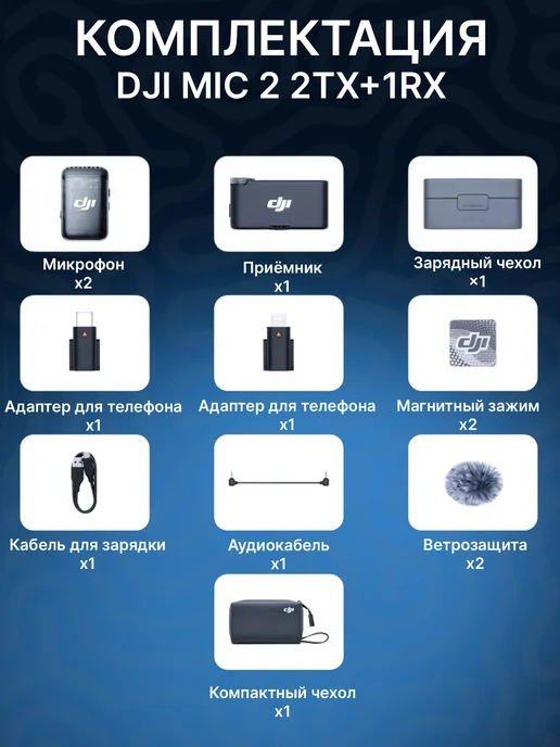 Dji Беспроводной микрофон Mic 2 (2 TX + 1 RX+Case), черный, фото 7