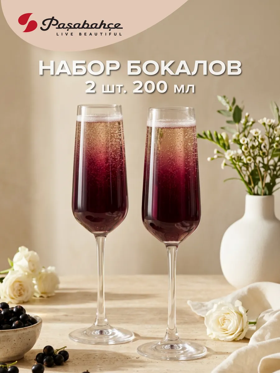 Бокалы стеклянные высокие 195 мл набор 2 шт.