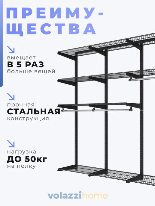 Volazzi Home Гардеробная система, стеллаж для хранения металл №12, черный, фото 2