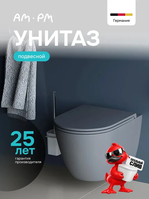 AM.PM Подвесной унитаз Ray с сиденьем, серый