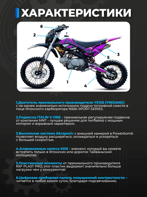EX-MOTO Питбайк PROMAX FIDET 190e PRO, фиолетовый, фото 4