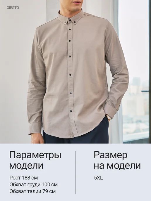 GlESTO Рубашка приталенная с длинным рукавом, бежевый, фото 6