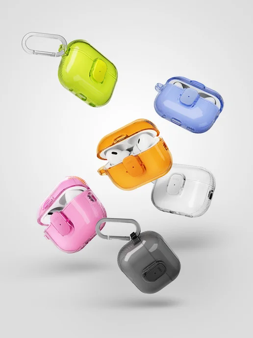 UNIQ Чехол для Airpods 4 и 5 силиконовый с замком Glase PRO, оранжевый, фото 3