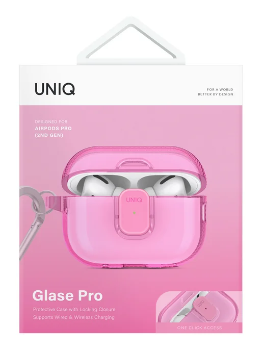 UNIQ Чехол для Airpods Pro 2 силиконовый с замком Glase PRO, розовый, фото 2