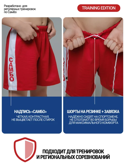Lebro Sport Шорты для самбо спортивные детские, красный, фото 3