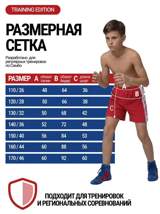 Lebro Sport Шорты для самбо спортивные детские, красный, фото 4
