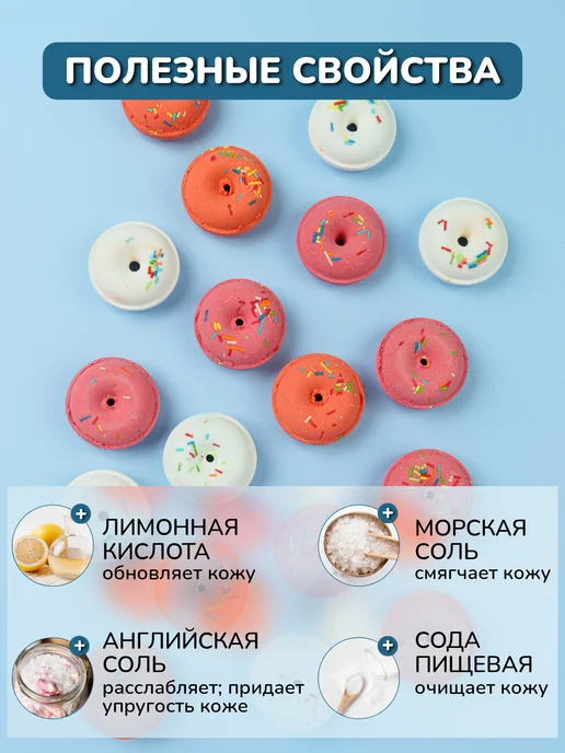 Hello Kitty Бомбочки для ванны детские, пончики - Подарочный набор, синий, фото 3