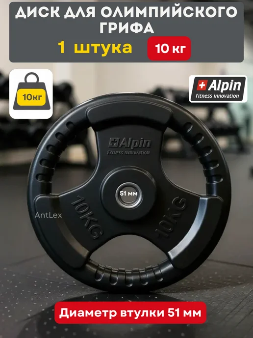 Металлический обрезиненный блин 10 кг для штанги, 10 кг