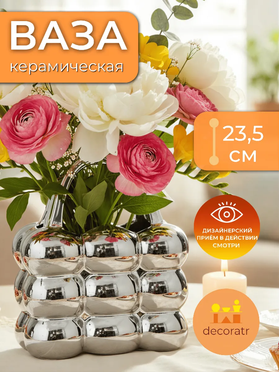 Ваза ‌Цися‌ Серебро 18.5*12.2*23.5CM XH-628AS Китай