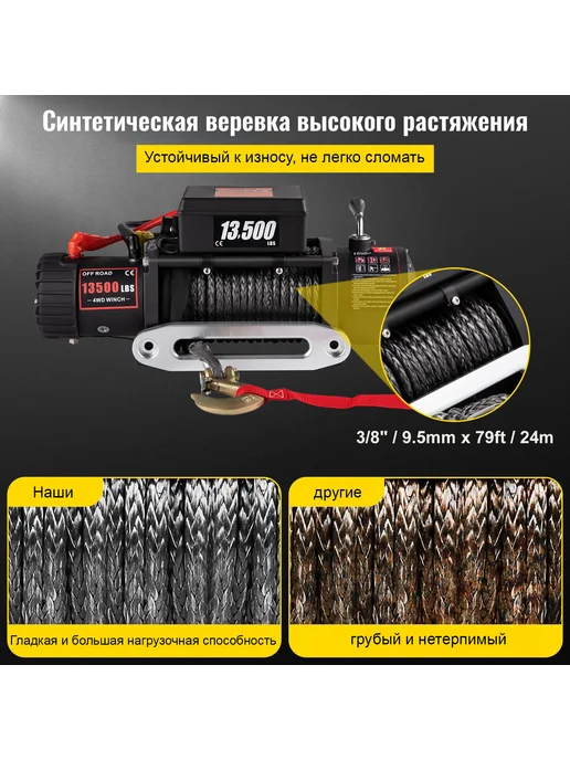 Лебедка электрическая 12v 13500lb 6123кг 24м, 6123 кг, 24 м, фото 7