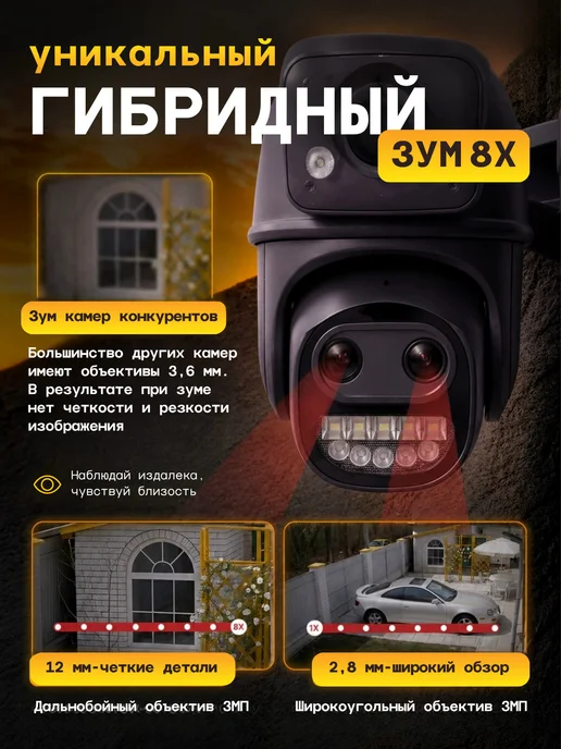 ProMARKIN Камера видеонаблюдения уличная wifi 2 в 1 с зумом 8Х 5м, 5 м, фото 2