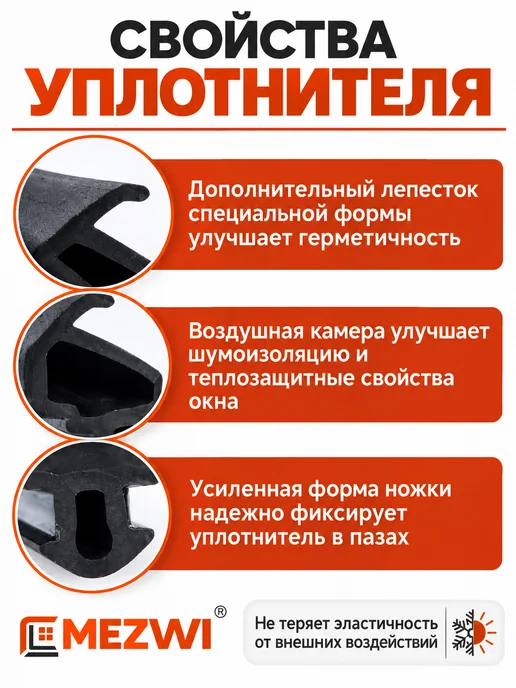 MEZWI Уплотнитель для пластиковых окон и дверей 50м, 50 м, фото 3