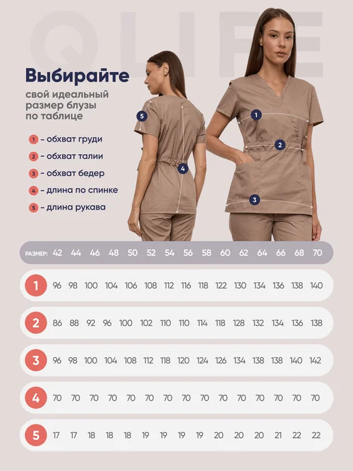 QLIFE Медицинский костюм хирургический с брюками, бежевый, фото 3