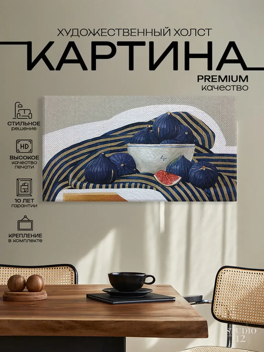 Картина на стену Натюрморт с инжиром 60х110 см