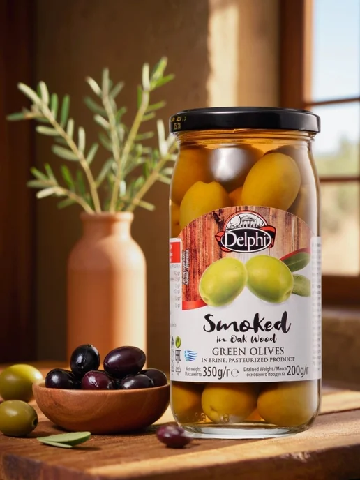 Delphi Food Оливки с косточкой копченые на дубовых опильках 350 г, 350 г, фото 6