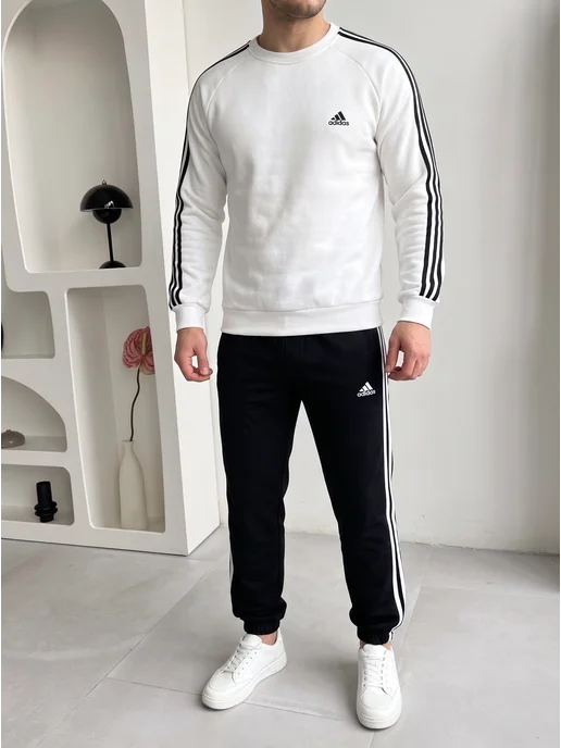 Man's Power Спортивный костюм Adidas двойка тонкий, черный, фото 3