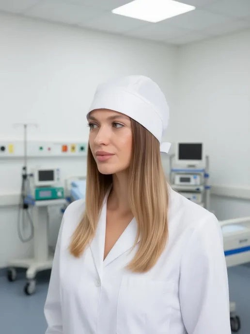 DOCTORPLUS Шапочка медицинская колпак на завязках с сеткой, белый, фото 3