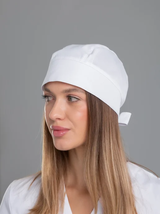 DOCTORPLUS Шапочка медицинская колпак на завязках с сеткой, белый, фото 4