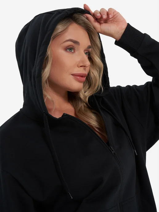 Matrix Sport Толстовка женская с начесом на молнии свободного кроя, черный, фото 7
