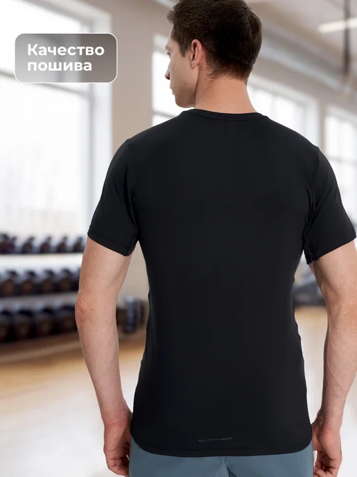 FILA Футболка спортивная мужская облегающая черная, черный, фото 4