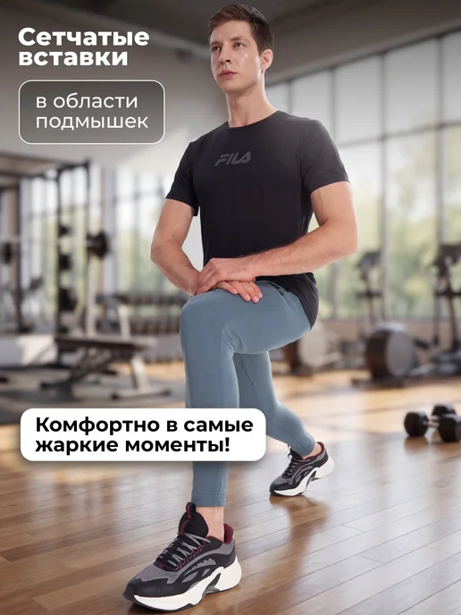 FILA Футболка спортивная мужская облегающая черная, черный, фото 7