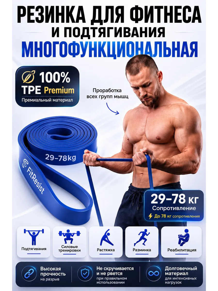 Резинка эспандер для фитнес тренировок и подтягивания
