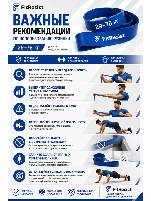 FitResist Резинка эспандер для фитнес тренировок и подтягивания, синий, фото 7