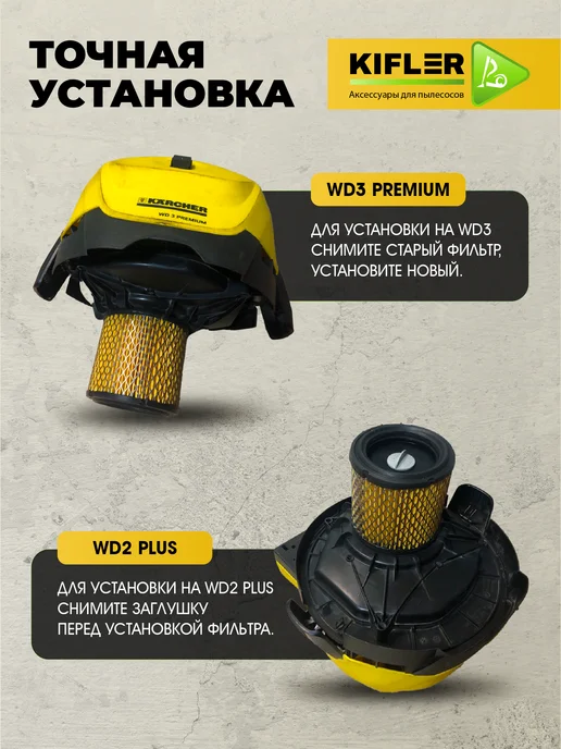KIFLER Многоразовый мешок для пылесоса KARCHER WD3, WD2 Plus KWD3, желтый, фото 4