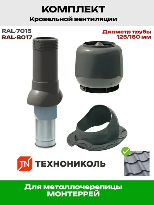 ТехноНИКОЛЬ Комплект вентиляции для металлочерепицы D125 160, утепленный, серый