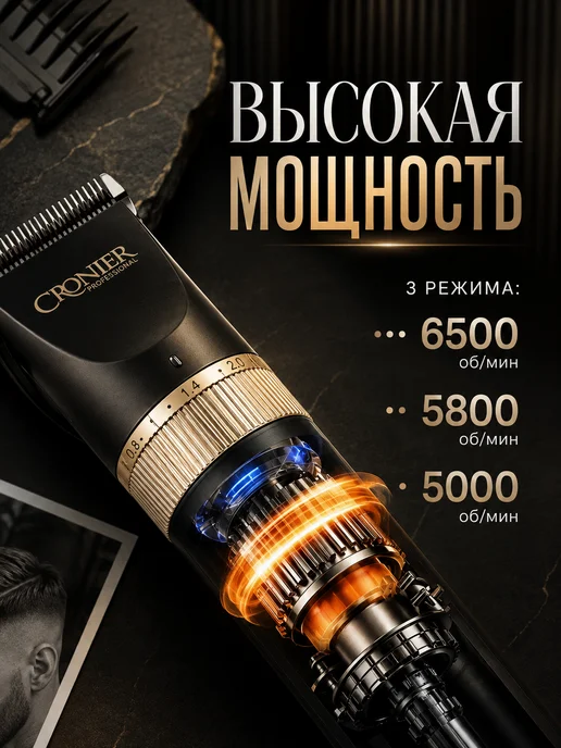 Cronier professional Профессиональная машинка для стрижки, черный, фото 3