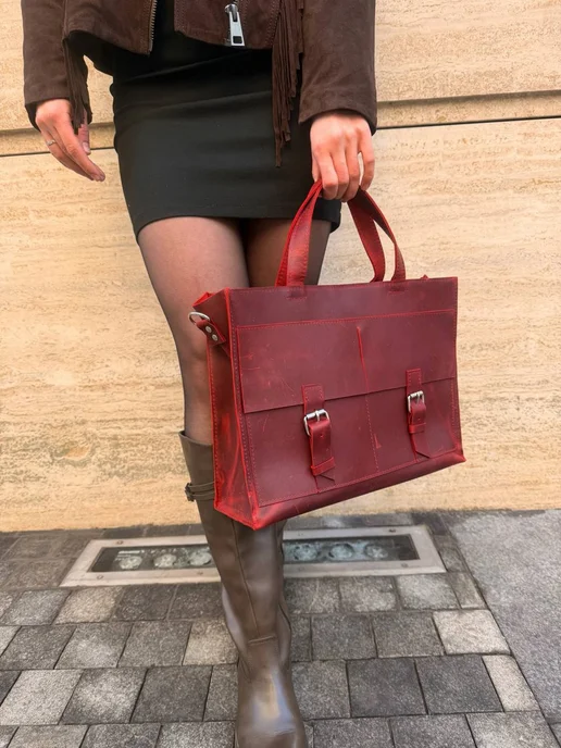 Shapely bags Портфель кожаный для документов А4, красный, фото 3
