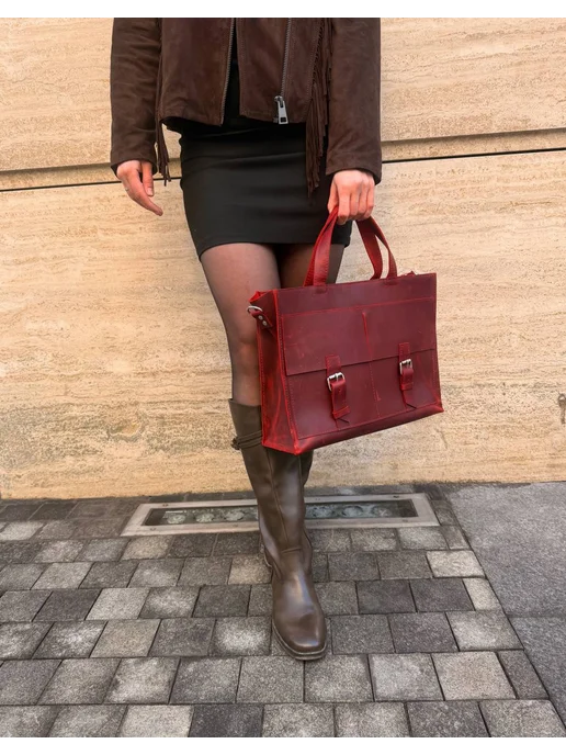Shapely bags Портфель кожаный для документов А4, красный, фото 4