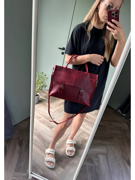Shapely bags Портфель кожаный для документов А4, красный, фото 8