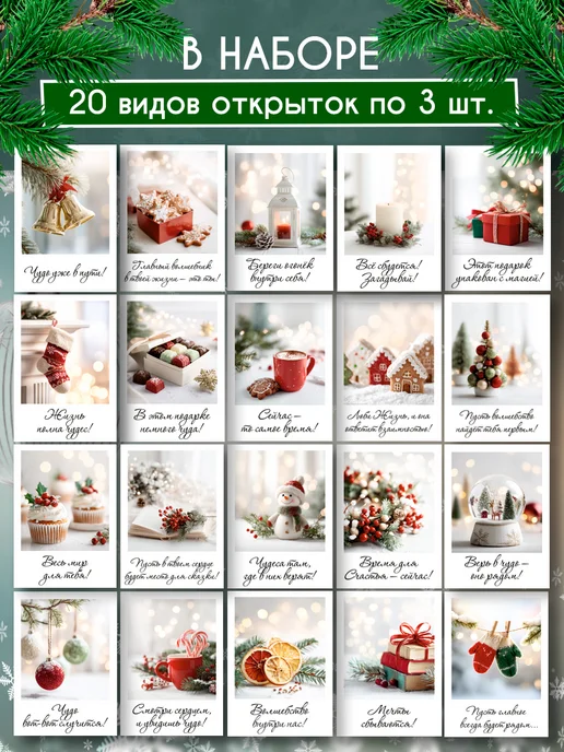 Proestetika Новогодние мини открытки с пожеланиями 60 шт, 60 шт, фото 2