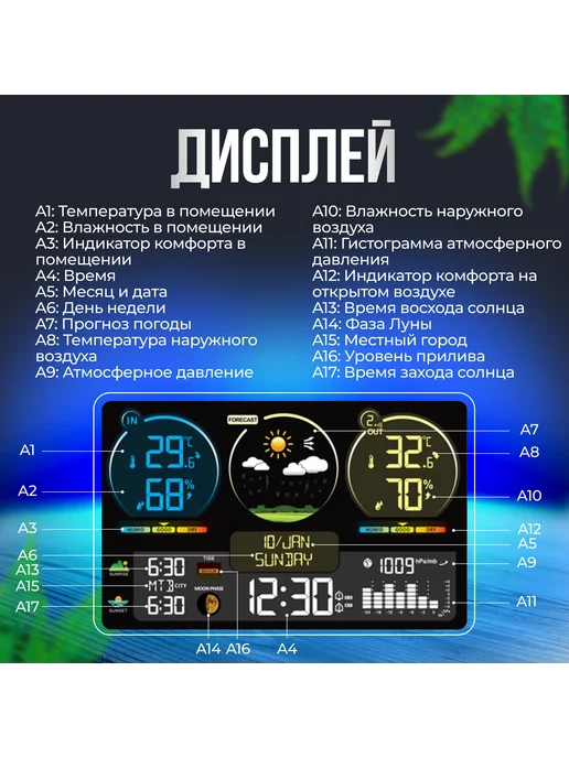 Метеостанция с выносным датчиком гигрометр барометр 1 шт, 1 шт, фото 2